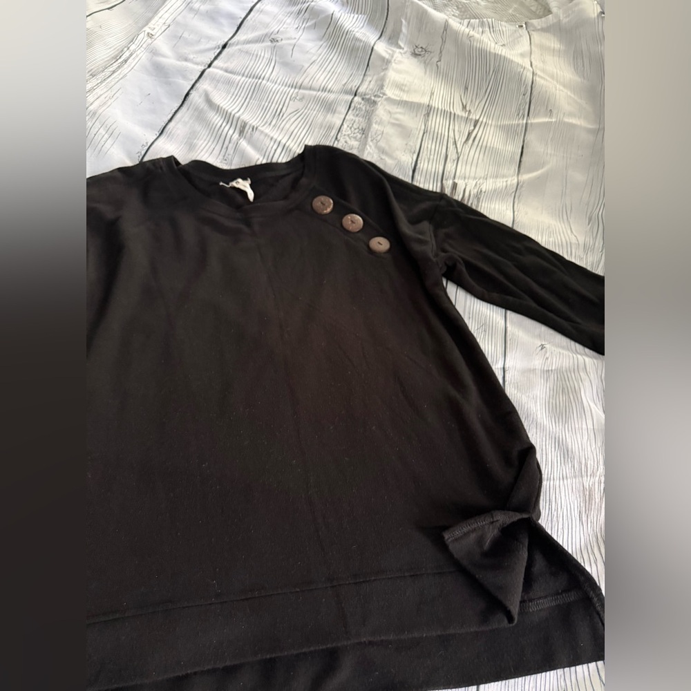 Cable & Gauge Black Crewneck Sweater with Button Accents